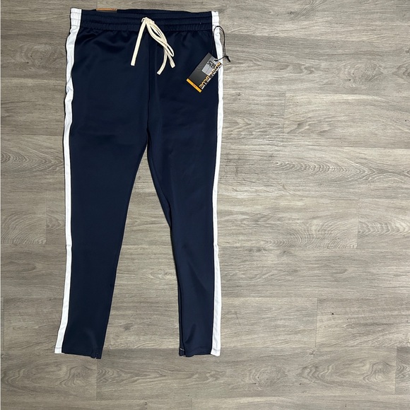 Men Navy Track Pants with White Stripes - Picture 1 of 2